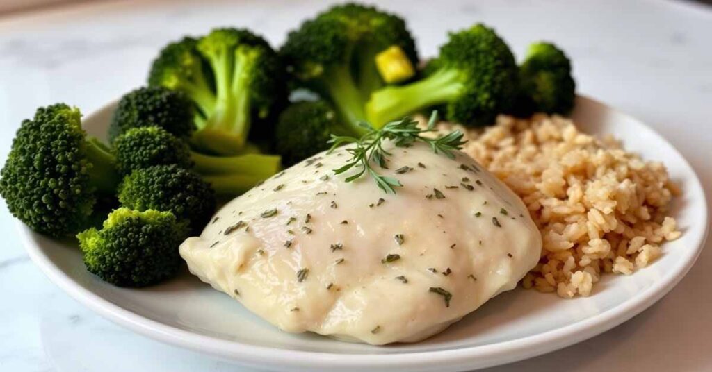 Lemon Herb Chicken with Brown Rice and Steamed Broccoli